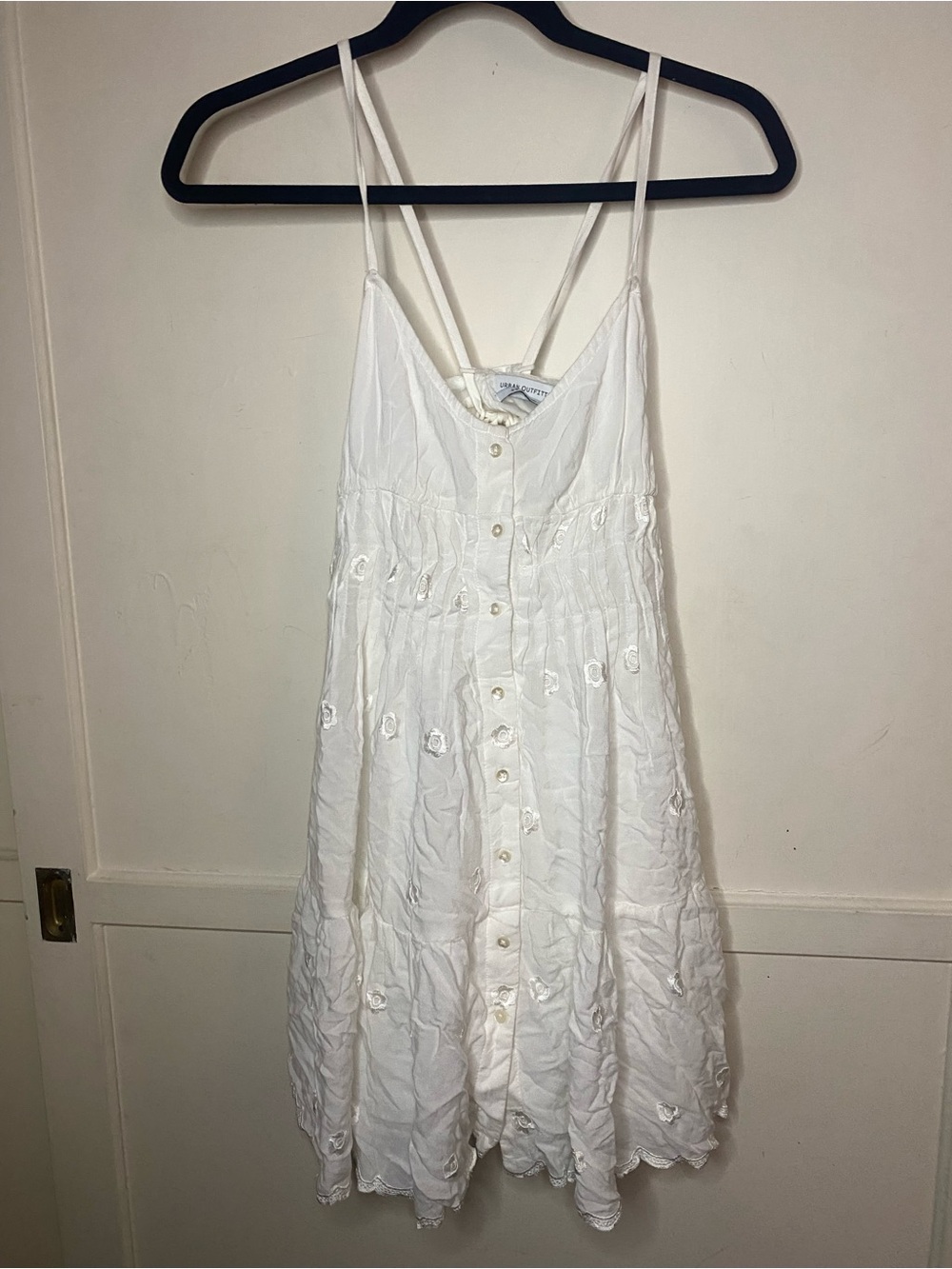 Urban outfitters White Eyelet Button-Front Spaghetti Strap Summer Sundress